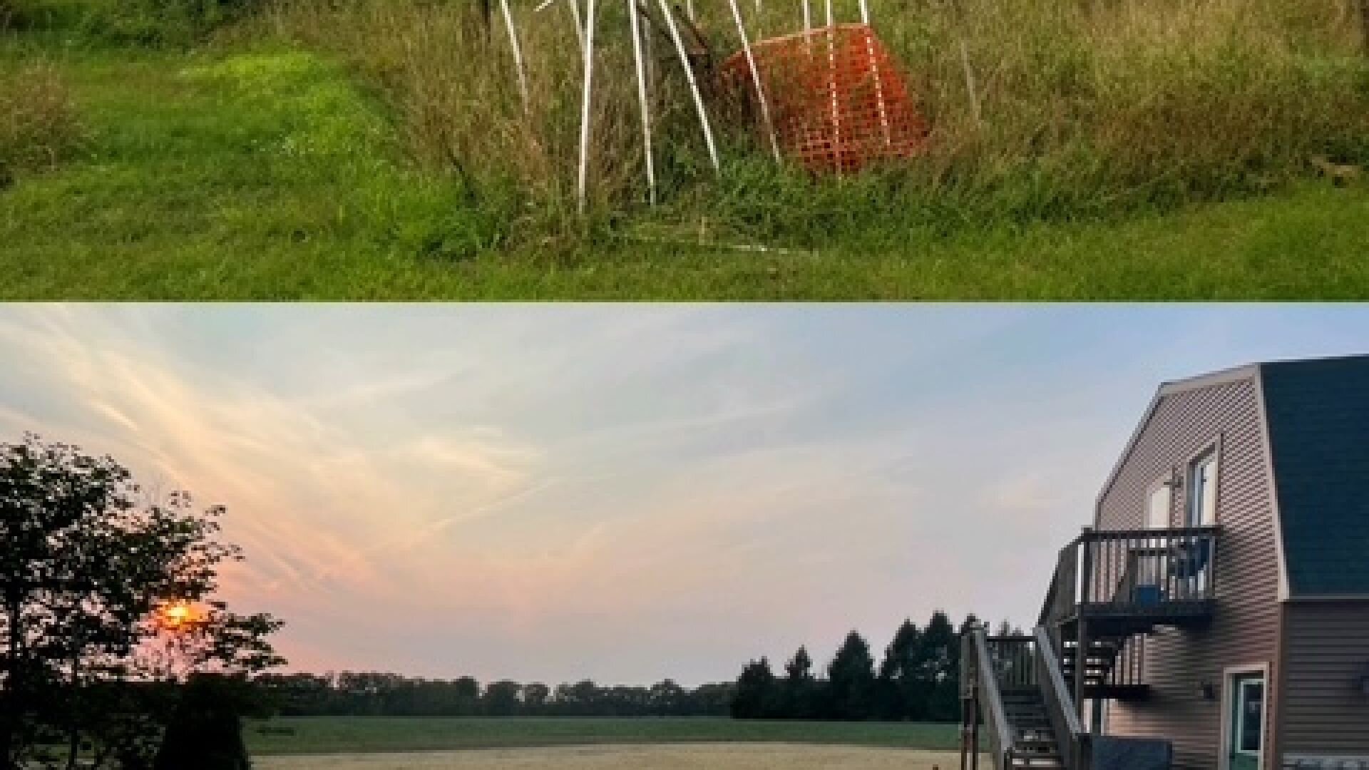 Property prepared for development — perc test stakes at sunset